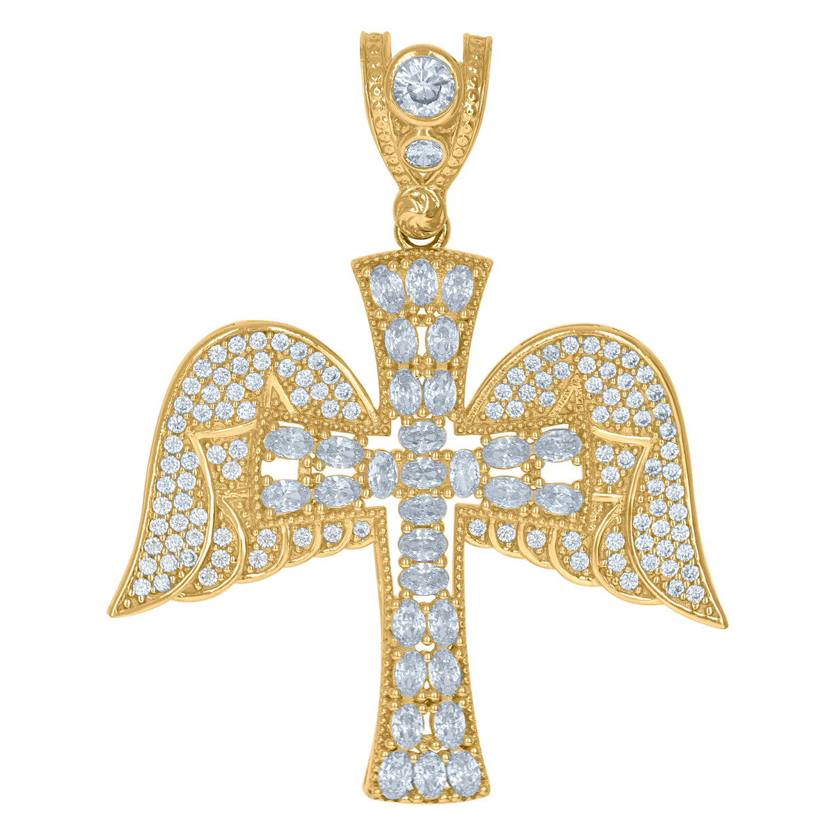 10kt Two-Tone Gold Unisex Cubic Zirconia Cross Religious Charm Pendant