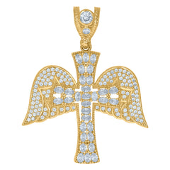 10kt Two-Tone Gold Unisex Cubic Zirconia Cross Religious Charm Pendant