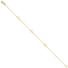 14Kt Yellow Gold Womens Hearts Chain Anklet