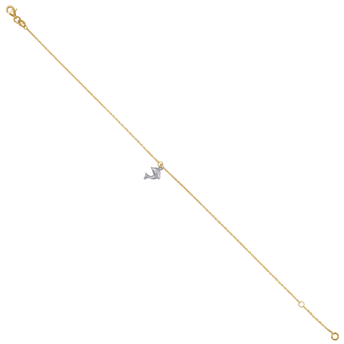 14Kt Two-Tone Gold Womens Dolphin Charm Anklet