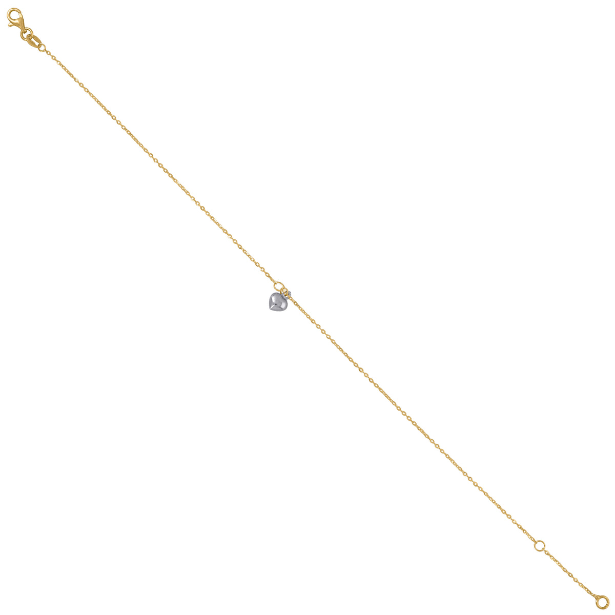 14Kt Two-Tone Gold Womens Heart Charm Anklet