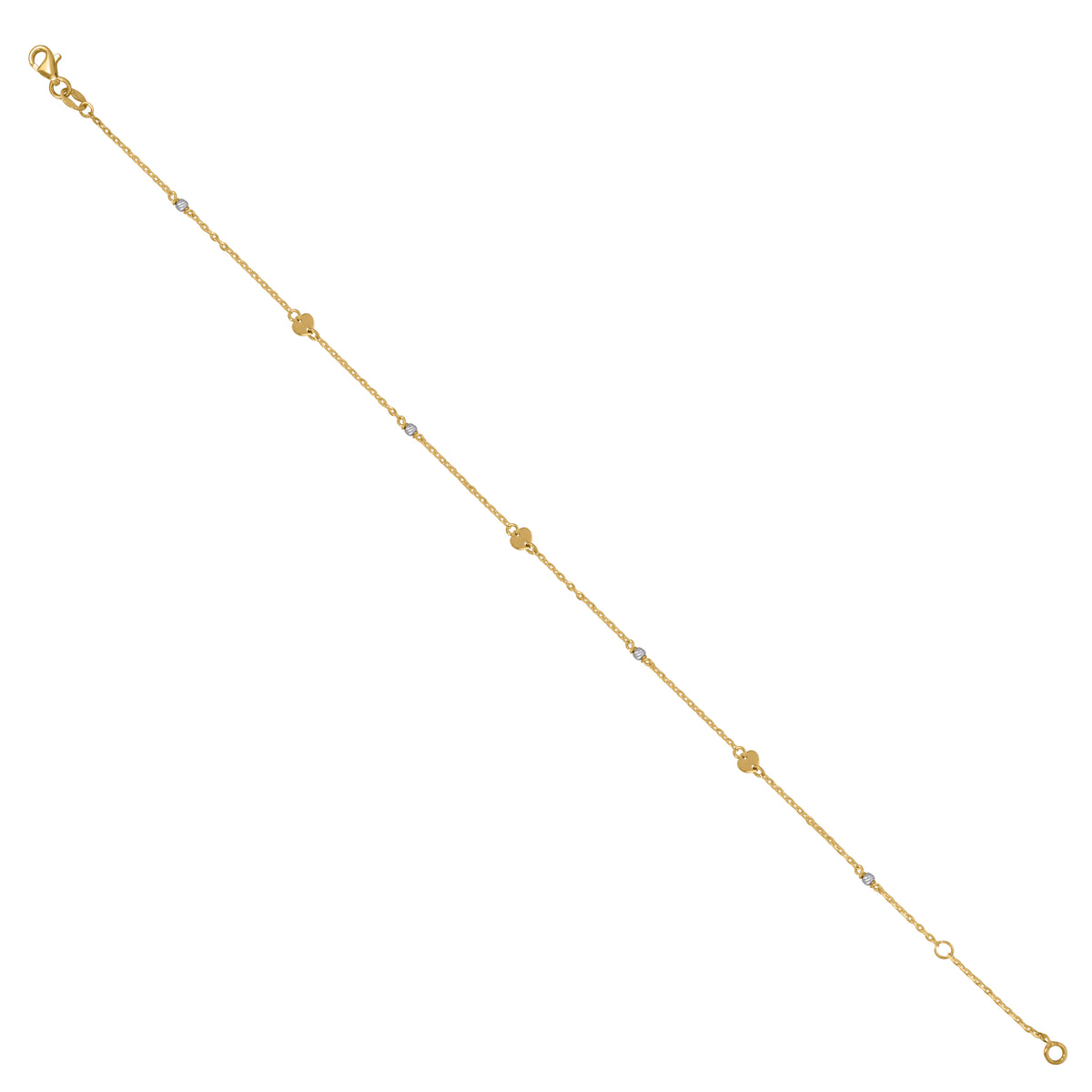 14Kt Two-Tone Gold Womens Hearts Chain Anklet