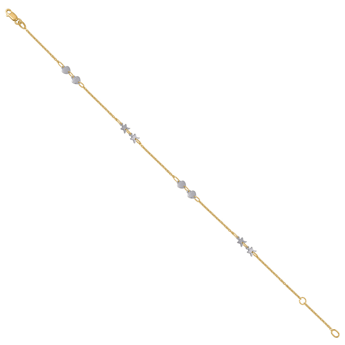 14Kt Two-Tone Gold Womens Hearts & Stars Chain Anklet