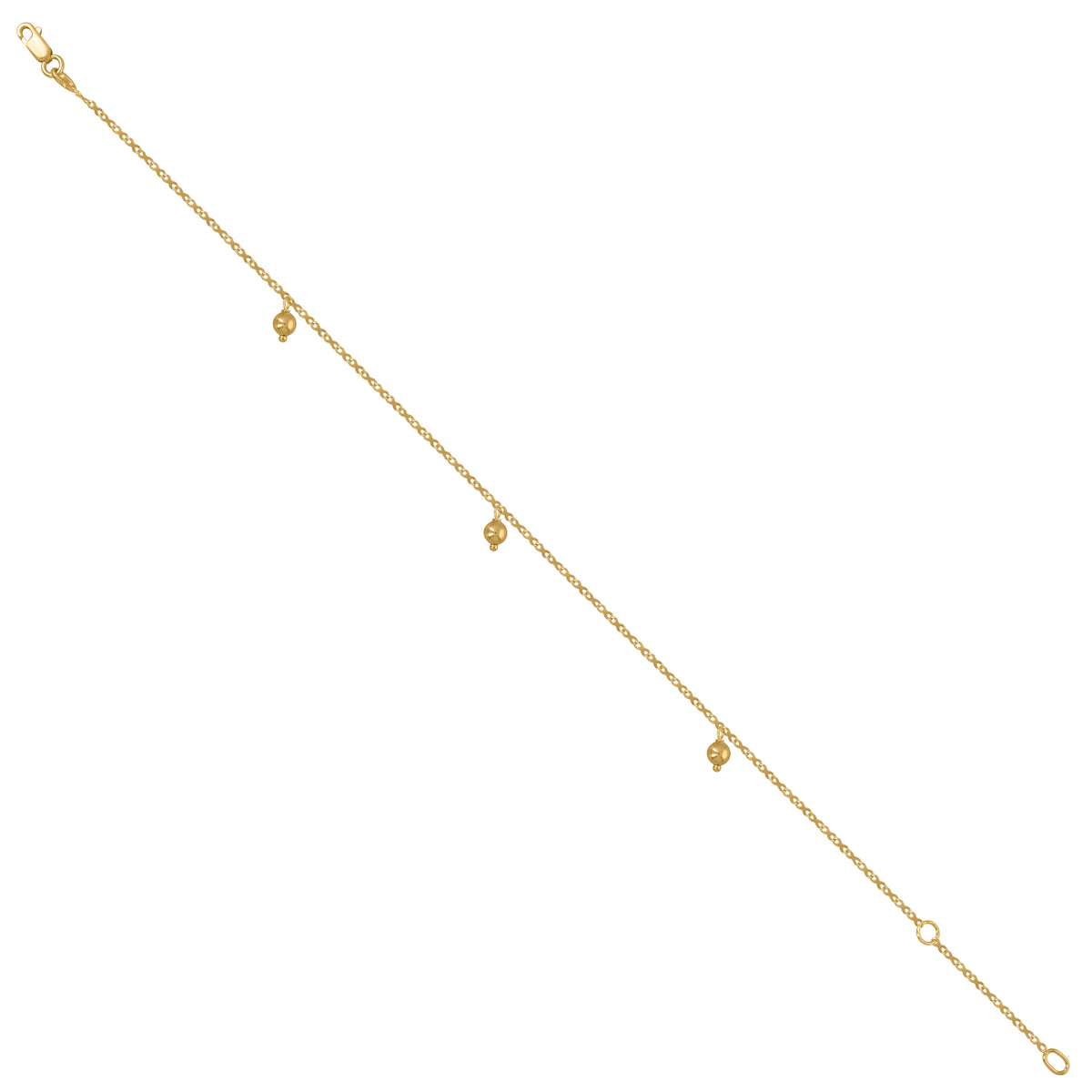 14Kt Yellow Gold Womens Beaded Charm Anklet