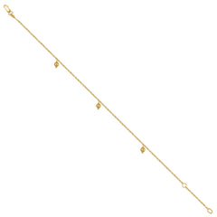 14Kt Yellow Gold Womens Beaded Charm Anklet