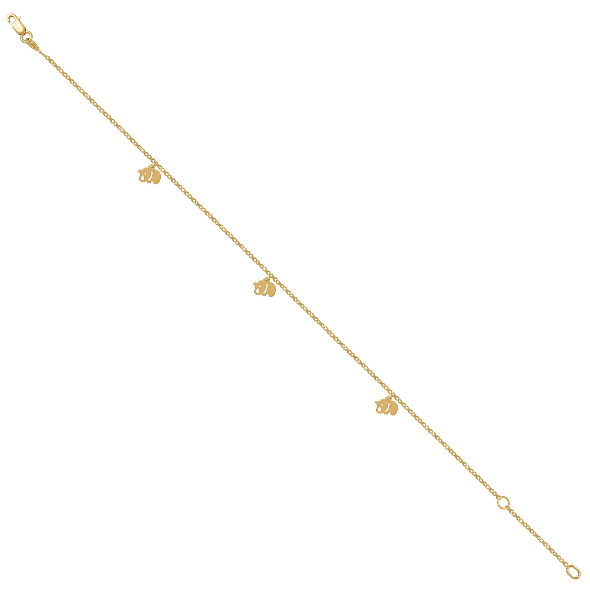 14Kt Yellow Gold Womens Elephant Charm Anklet