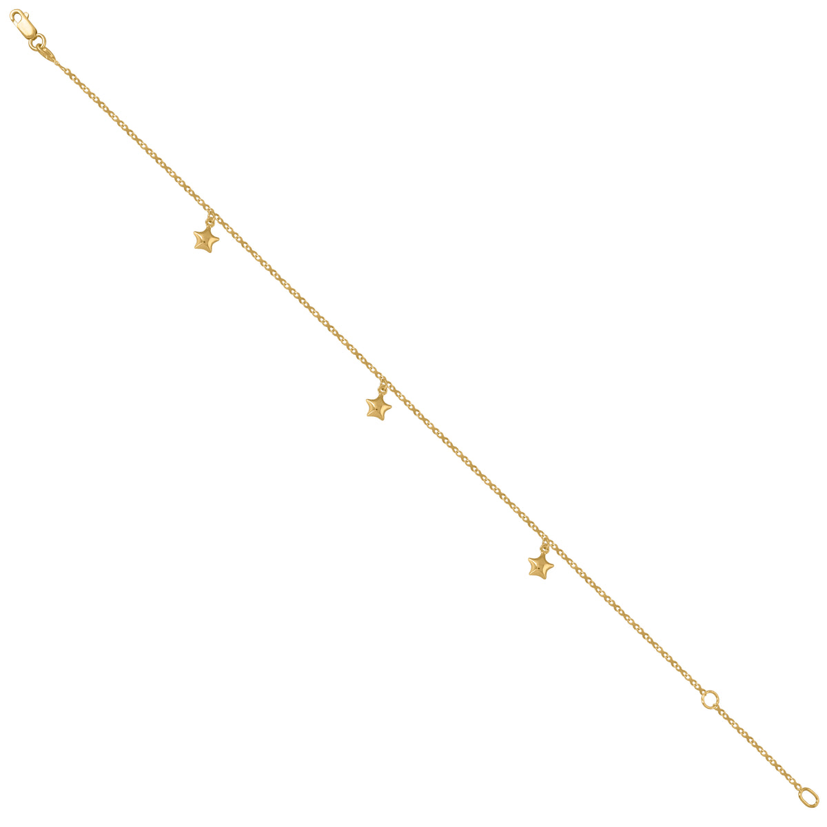 14Kt Yellow Gold Womens Stars Charm Anklet