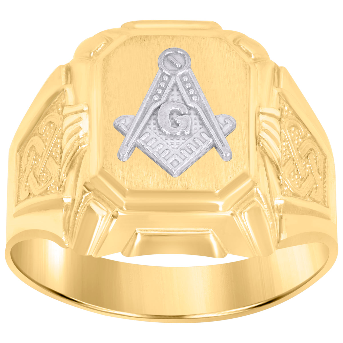 10kt Two-Tone Gold Mens Diamond-Cut Textured Initial Letter L Band Ring