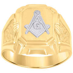 10kt Two-Tone Gold Mens Diamond-Cut Textured Initial Letter L Band Ring