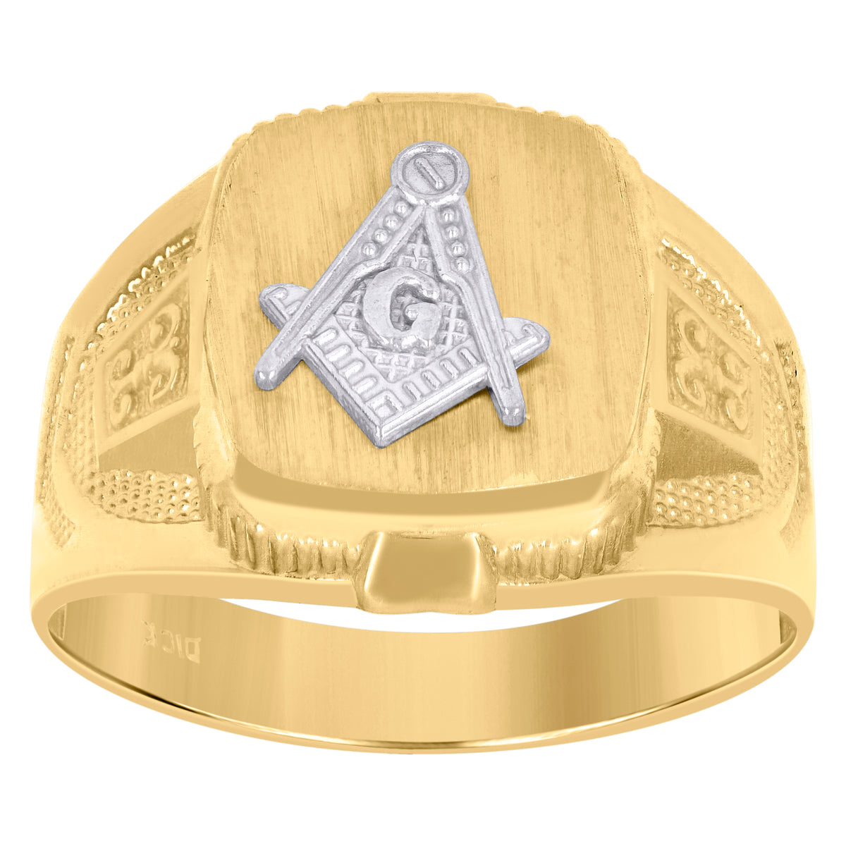 10kt Two-Tone Gold Mens Diamond-Cut Textured Initial Letter L Band Ring