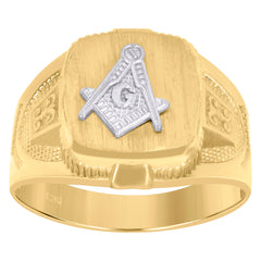 10kt Two-Tone Gold Mens Diamond-Cut Textured Initial Letter L Band Ring