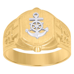 10kt Two-Tone Gold Mens Diamond-Cut Textured Initial Letter M Band Ring