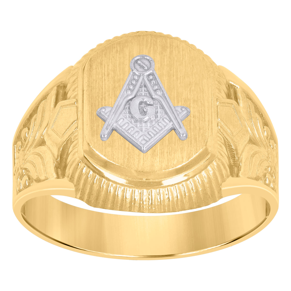 10kt Two-Tone Gold Mens Diamond-Cut Textured Initial Letter M Band Ring