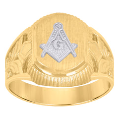 10kt Two-Tone Gold Mens Diamond-Cut Textured Initial Letter M Band Ring