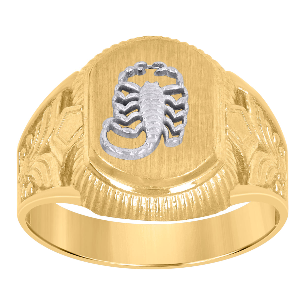 10kt Two-Tone Gold Mens Diamond-Cut Textured Initial Letter N Band Ring