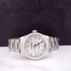 Rolex 31mm Oyster Perpetual 2ct Diamonds White Pearl Dial Steel Watch 177200