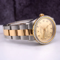 Rolex 34mm Oyster Perpetual 18k Yellow Gold & Steel Watch 2ct Diamonds Gold Dial