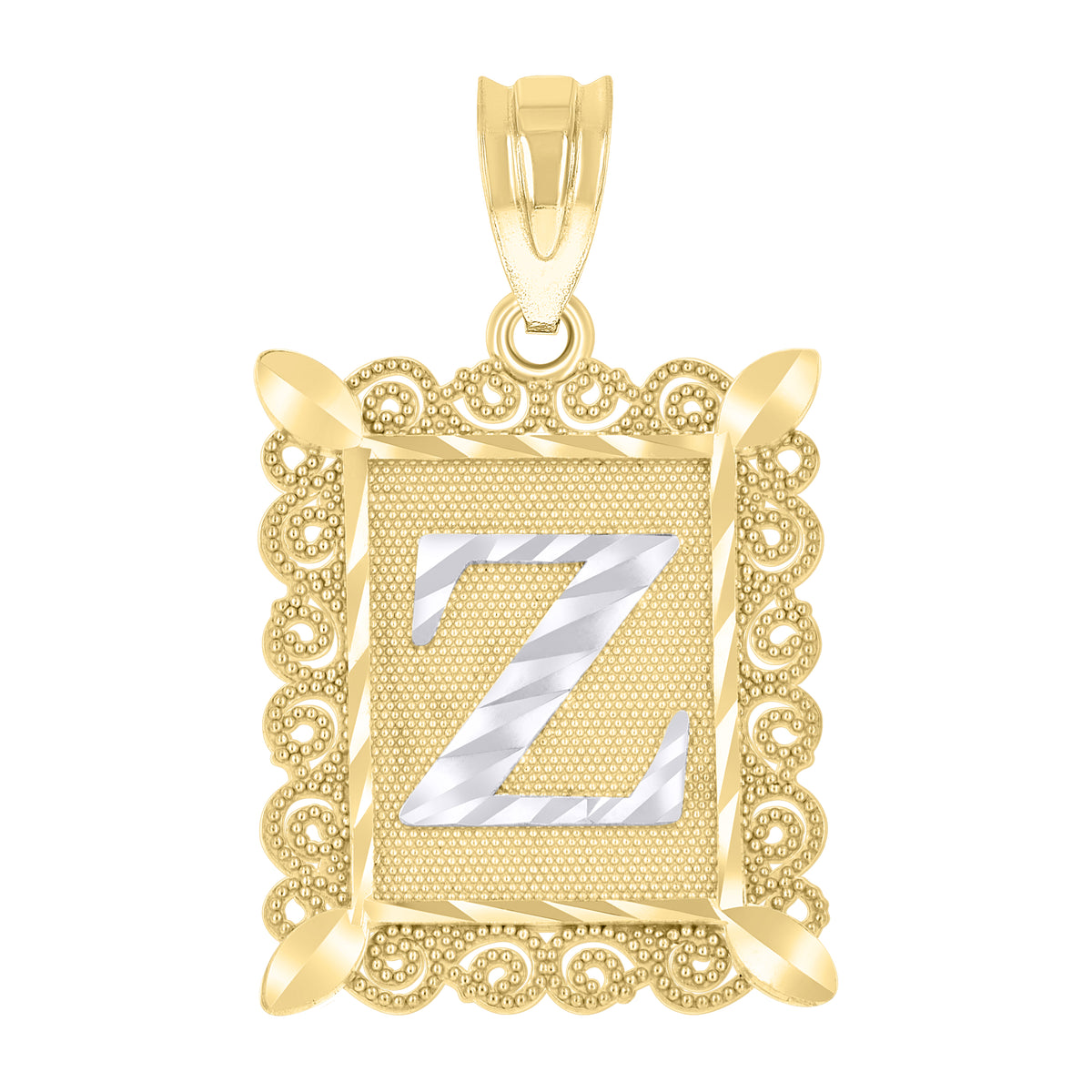 10kt Two-tone Gold Unisex Initial Alphabet Z Charm Pendant