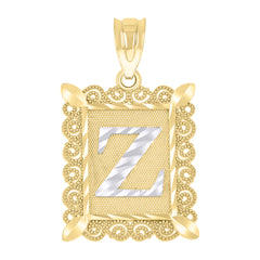 10kt Two-tone Gold Unisex Initial Alphabet Z Charm Pendant