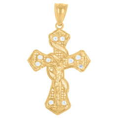 10kt Two-Tone Gold Mens Women Nugget Textured Crucifix Cross Religious Charm Pendant