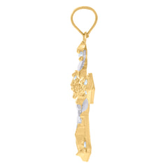 10kt Two-Tone Gold Mens Women Nugget Textured Crucifix Cross Religious Charm Pendant
