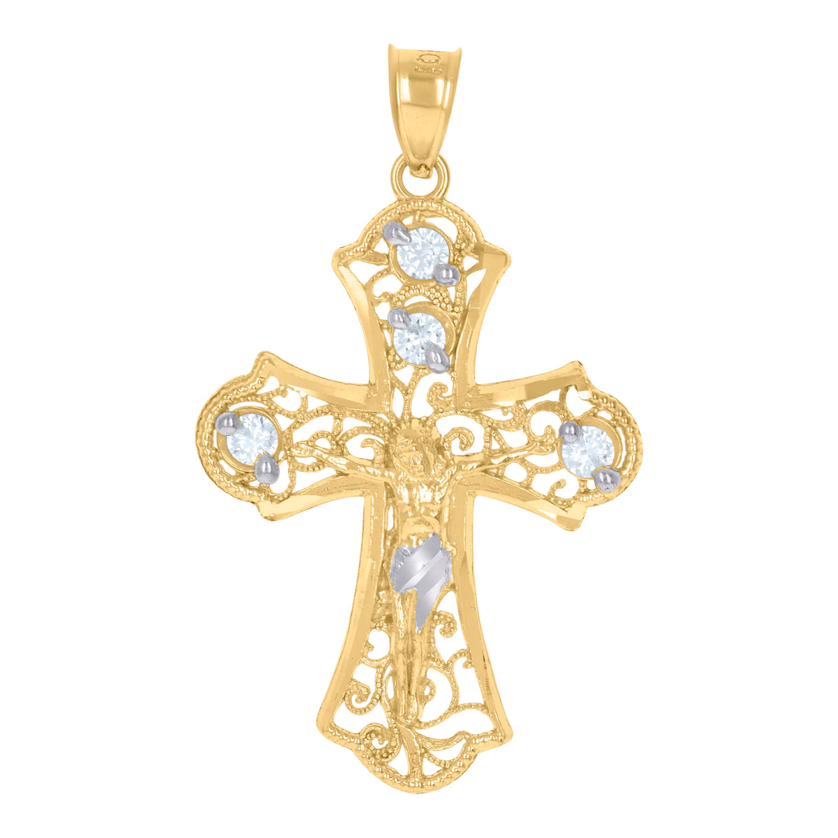 10kt Two-Tone Gold Unisex Cross Religious Charm Pendant