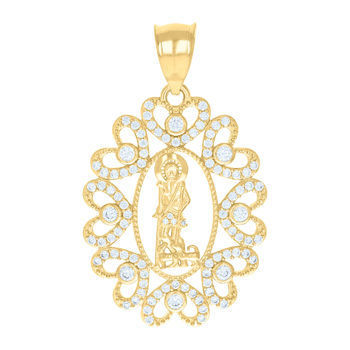 10kt Yellow Gold Unisex Cubic-Zirconia St. Lazarus Religious Charm Pendant
