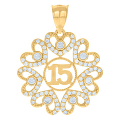 10kt Yellow Gold Womens Cubic-Zirconia 15 Quinceanera Charm Pendant