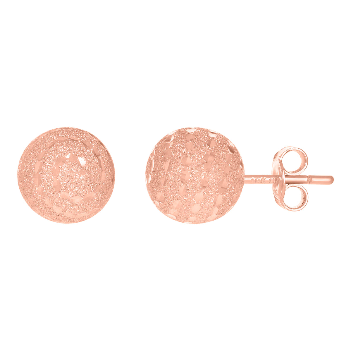 10kt Rose Gold Womens Diamond-Cut 10mm Ball Stud Earrings