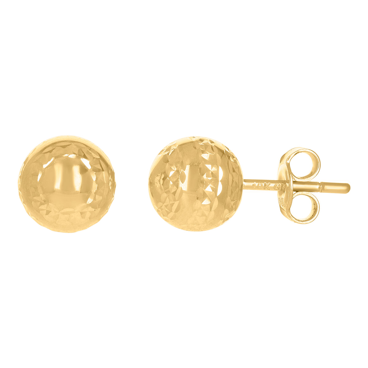 10kt Yellow Gold Womens Diamond-Cut 8mm Ball Stud Earrings