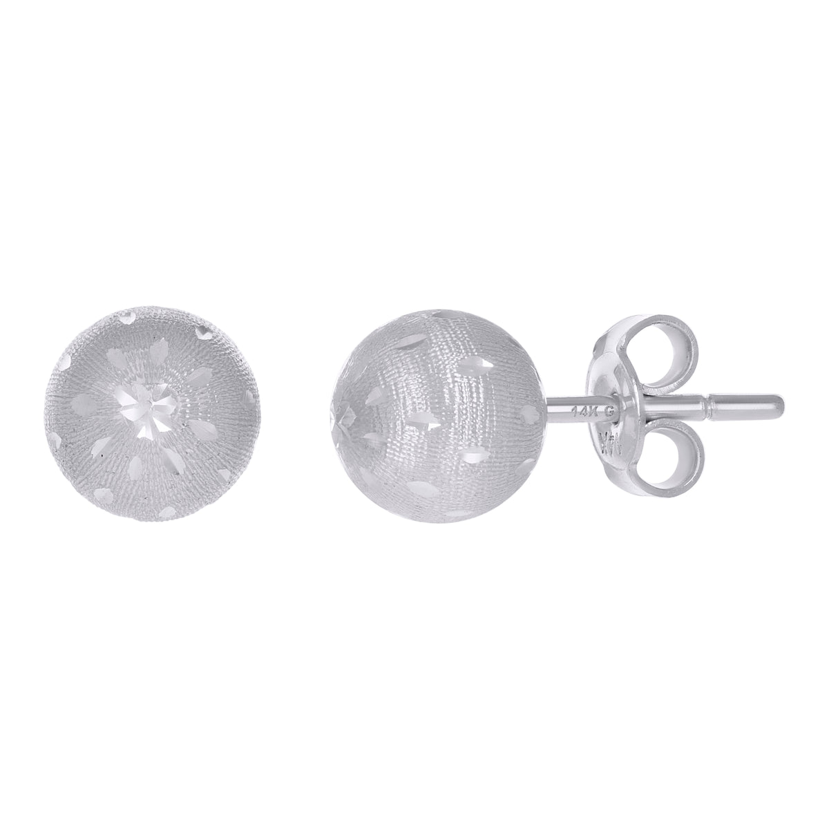 14Kt White Gold Womens 8mm Ball Stud Earrings
