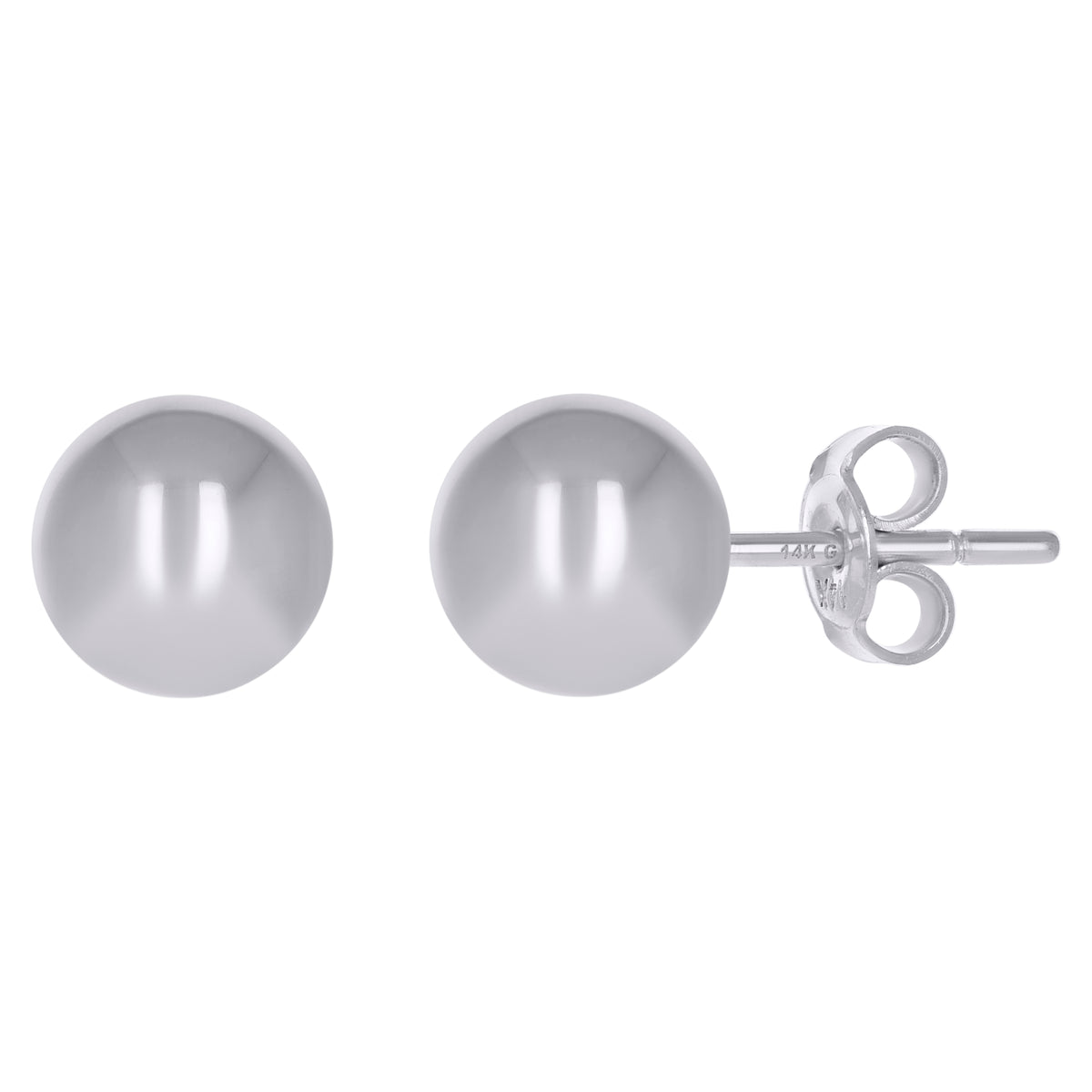 14Kt White Gold Womens 8mm Ball Stud Earrings