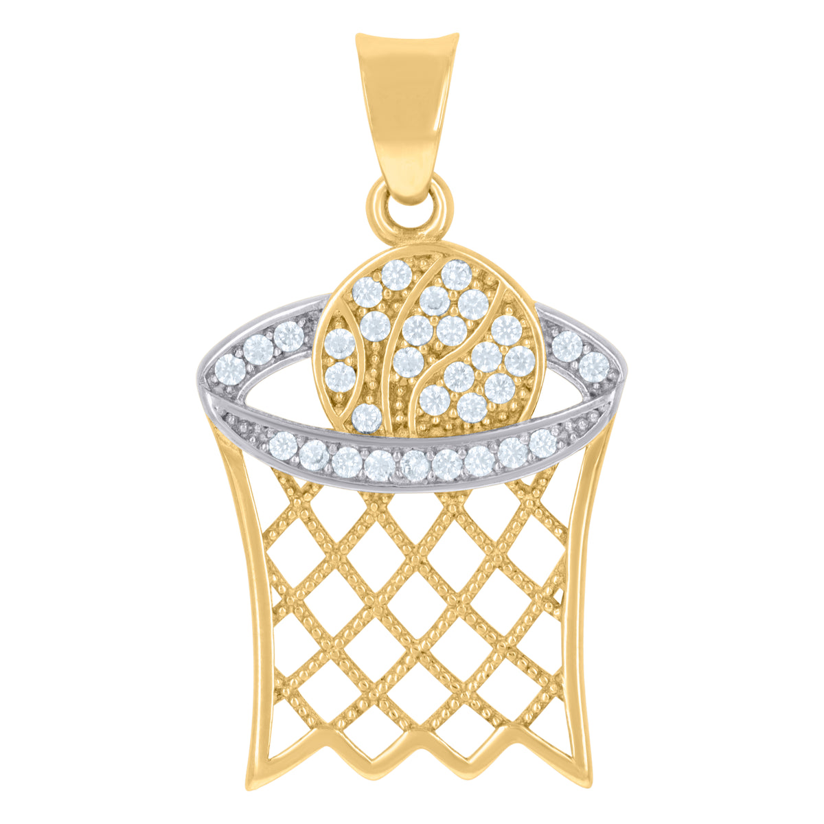 14Kt Two-Tone Gold Mens Cubic-Zirconia Basketball Sports Charm Pendant