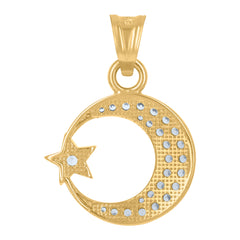 14Kt Yellow Gold Unisex Cubic-Zirconia Star Moon Celestial Charm Pendant