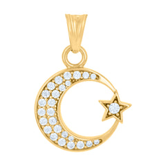 14Kt Yellow Gold Unisex Cubic-Zirconia Star Moon Celestial Charm Pendant