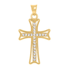 14Kt Two-Tone Gold Mens Cross Religious Charm Pendant