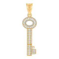 14Kt Yellow Gold Mens Cubic-Zirconia Key Charm Pendant