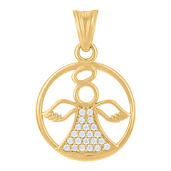14Kt Yellow Gold Unisex Cubic-Zirconia Angel Religious Charm Pendant