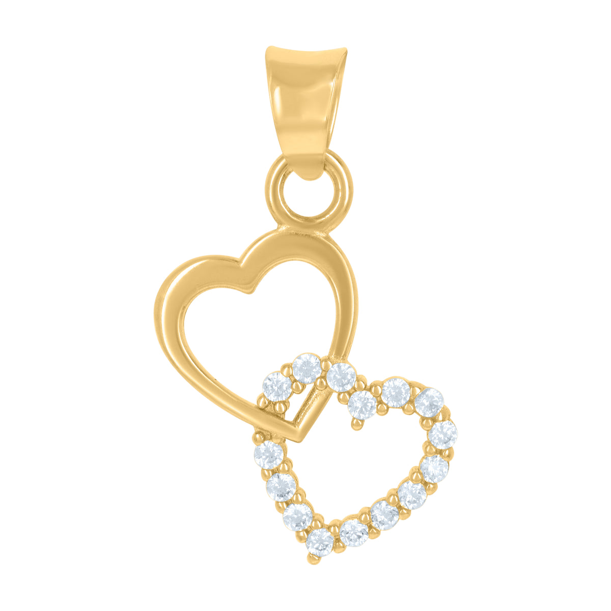 14Kt Yellow Gold Womens Cubic-Zirconia Intertwined Hearts Charm Pendant