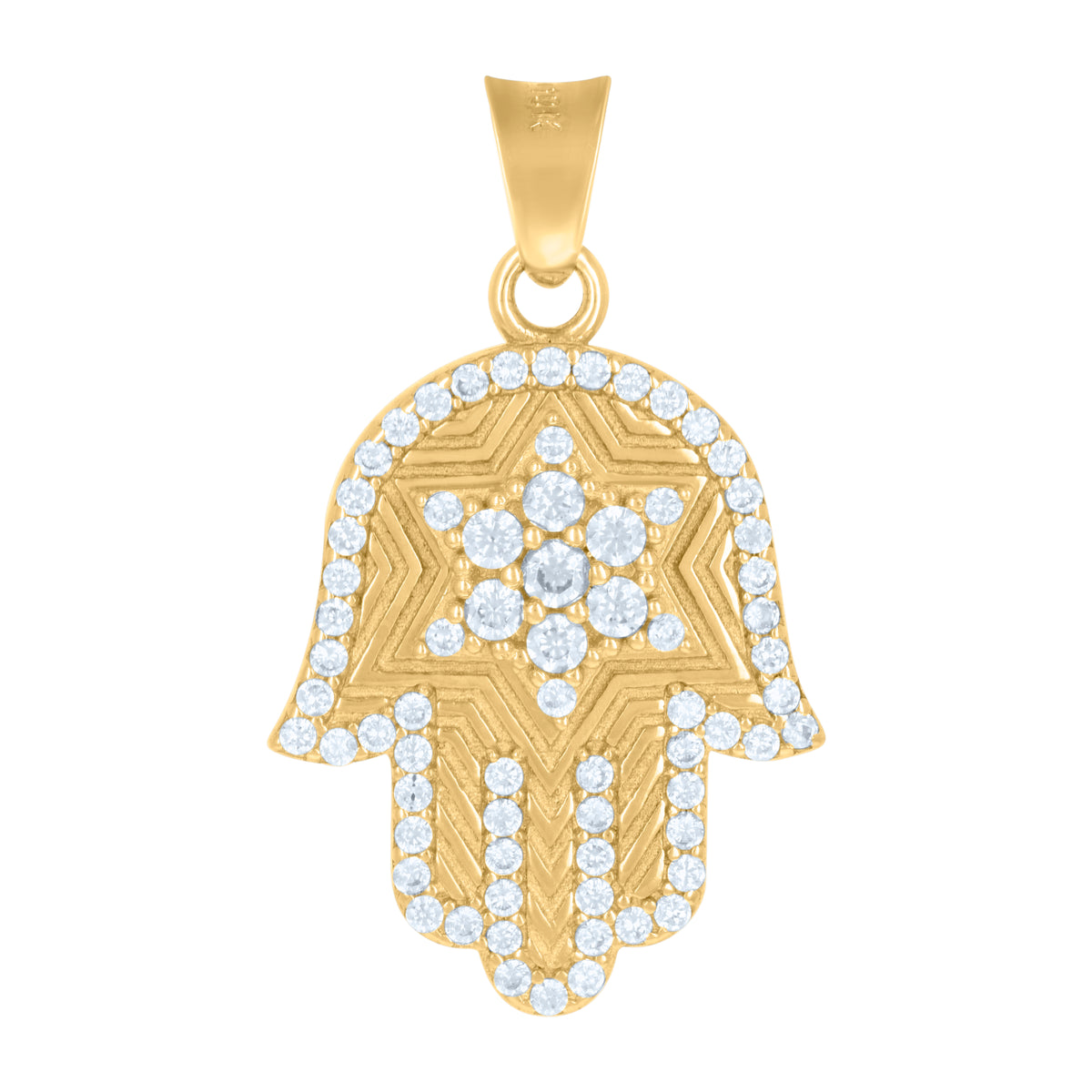 14Kt Yellow Gold Mens Cubic-Zirconia Humsa Symbol Religious Charm Pendant