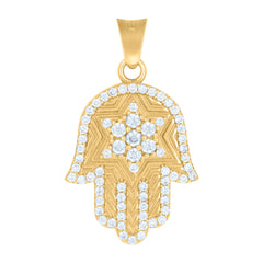 14Kt Yellow Gold Mens Cubic-Zirconia Humsa Symbol Religious Charm Pendant