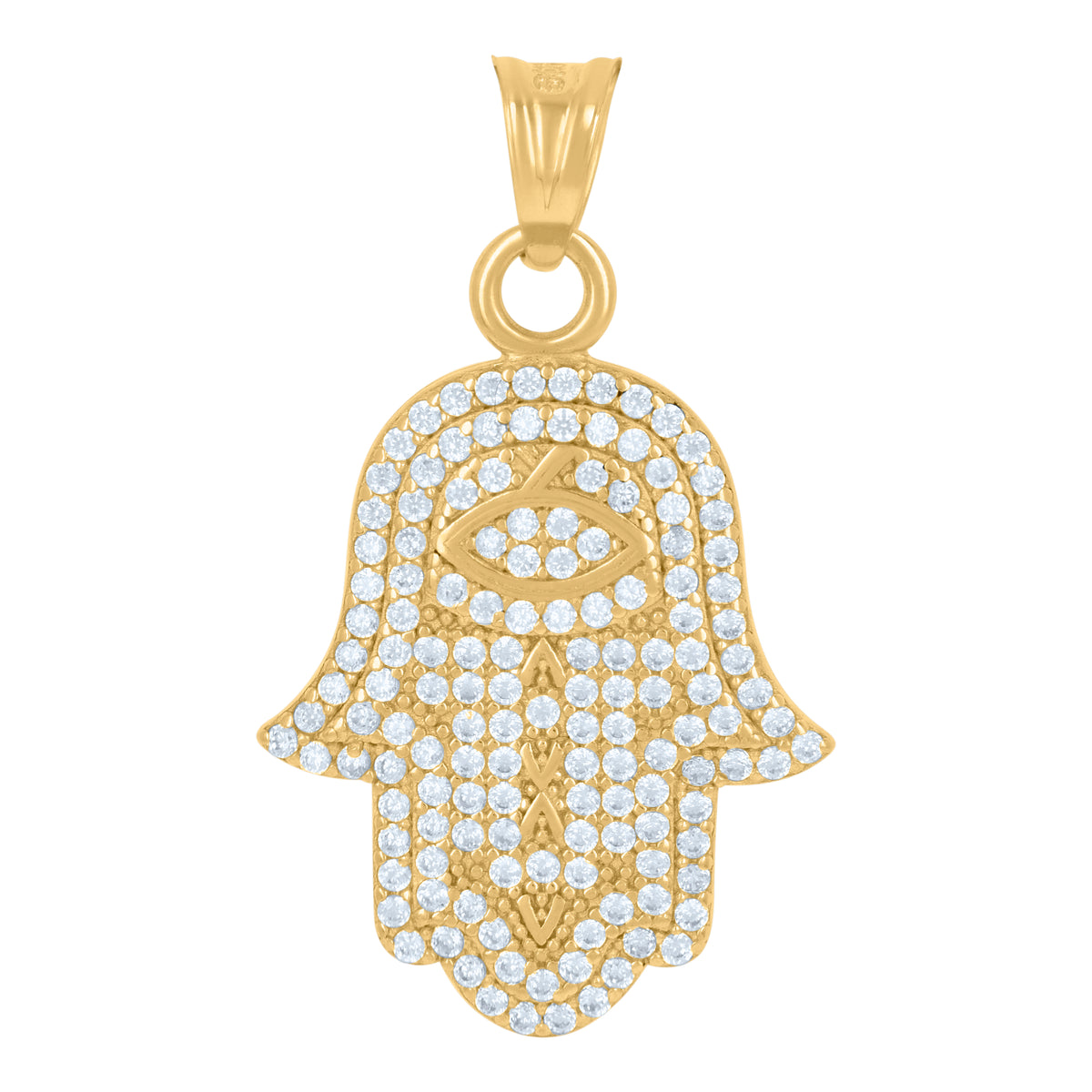 14Kt Yellow Gold Mens Cubic-Zirconia Humsa Symbol Religious Charm Pendant
