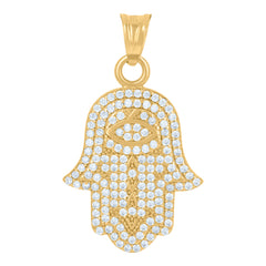 14Kt Yellow Gold Mens Cubic-Zirconia Humsa Symbol Religious Charm Pendant