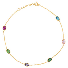 14Kt Yellow Gold Womens Multi-Color Oval Cubic Zirconia Chain Anklet Size 10 Inches