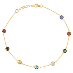 14Kt Yellow Gold Womens Multi-Color Cubic Zirconia Chain Anklet Size 10 Inches