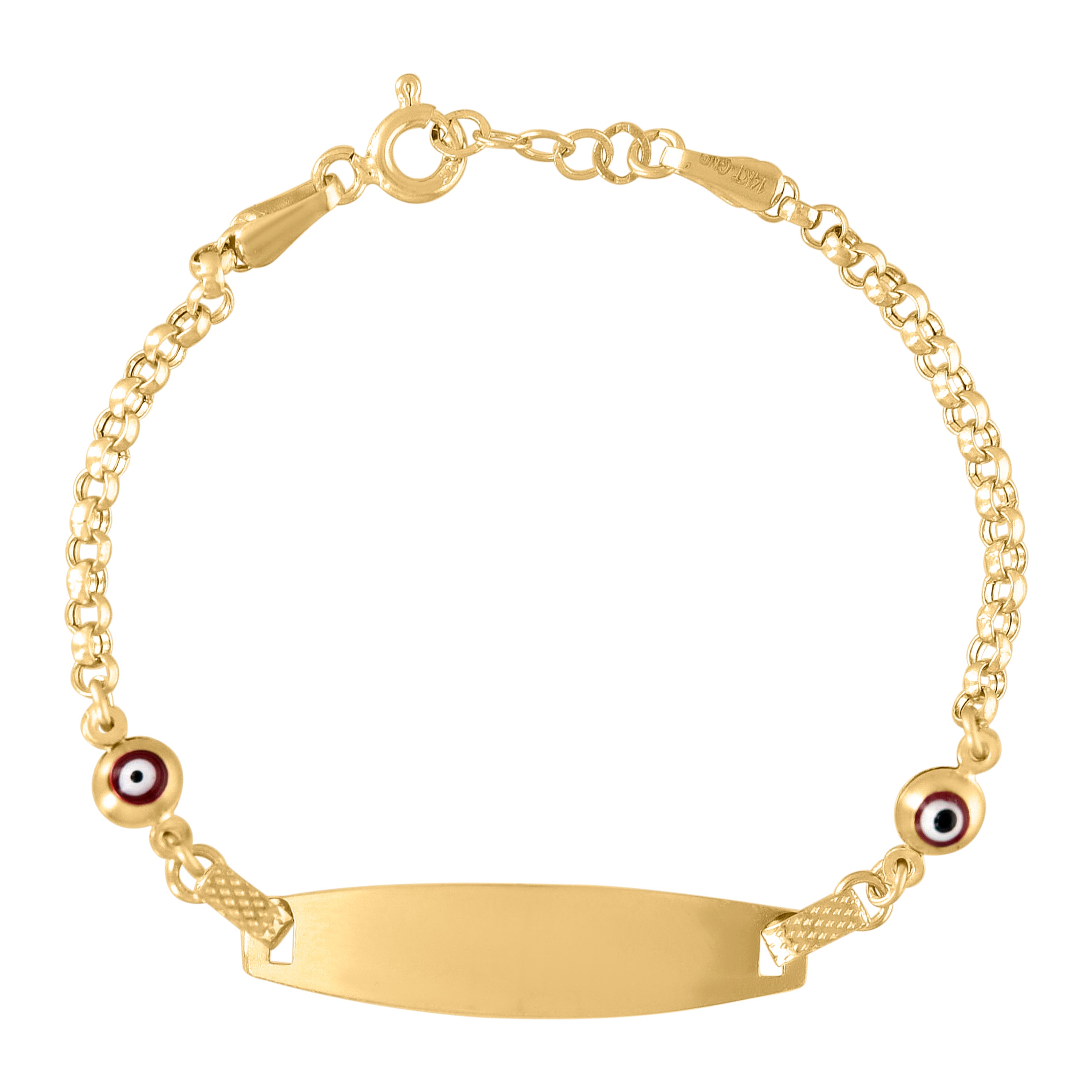 14Kt Yellow Gold Womens Enameled Evil Eye ID Bracelet Size 6 Inches