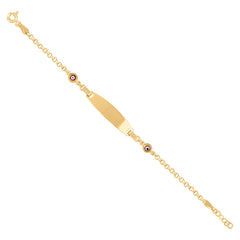 14Kt Yellow Gold Womens Enameled Evil Eye ID Bracelet Size 6 Inches
