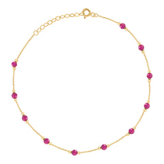 14Kt Yellow Gold Womens Pink Cubic Zirconia Chain Anklet Size 10 Inches