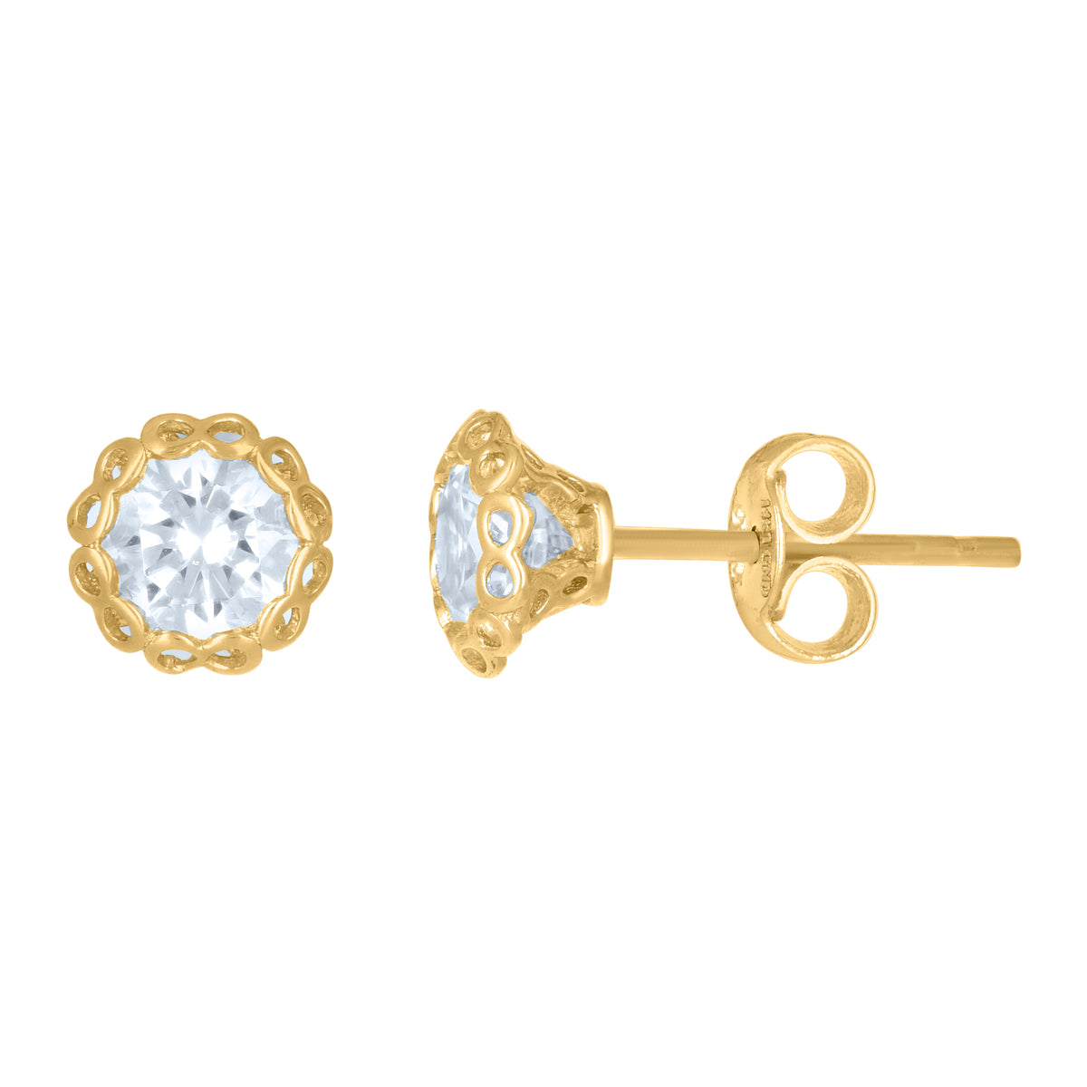 14Kt Yellow Gold Womens Cubic-Zirconia 6mm Flower Stud Earrings