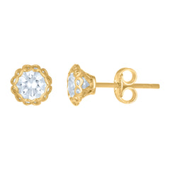 14Kt Yellow Gold Womens Cubic-Zirconia 6mm Flower Stud Earrings